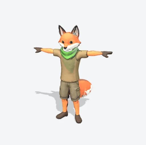 The finished, textured 3D model of the fox